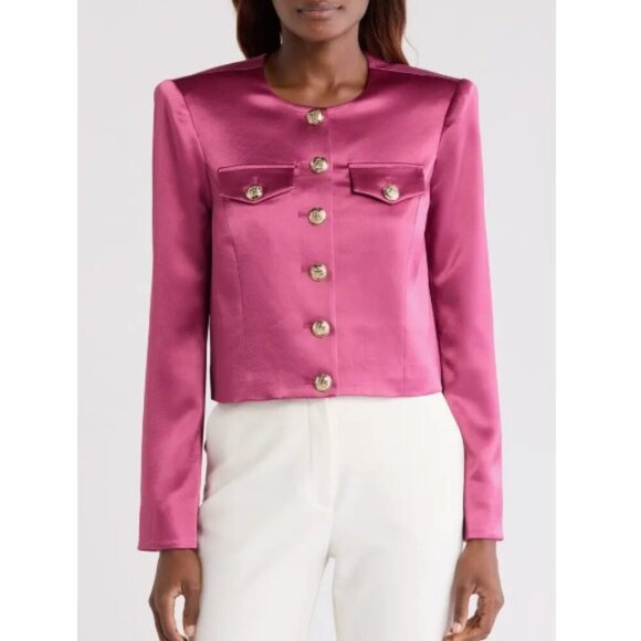 Cinq à Sept 'Rainer' Cropped Satin Suit Jacket, Dark Ube - Picture 1 of 2